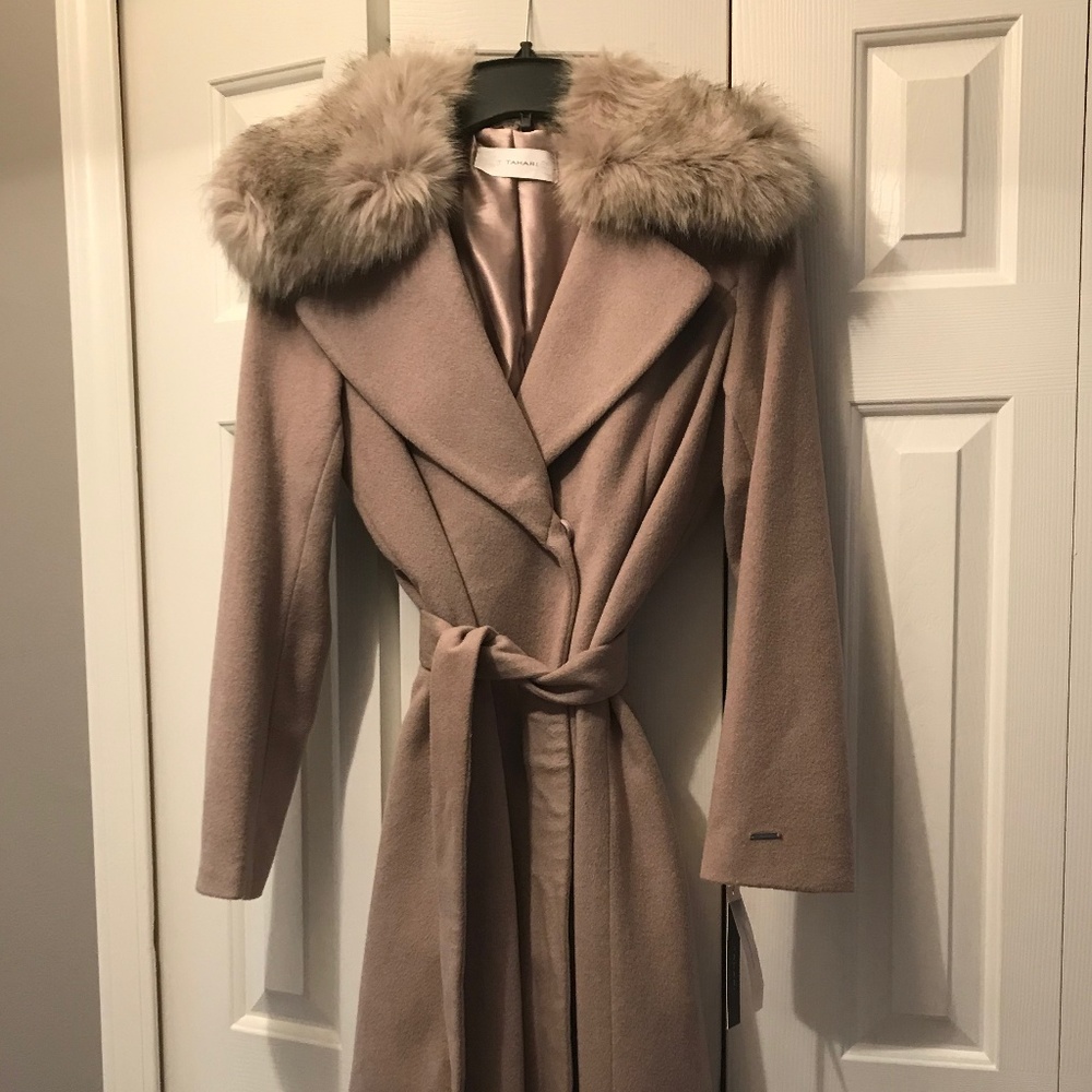 T Tahari Wrap Coat w/ Removable Faux Fur Collar - NWT